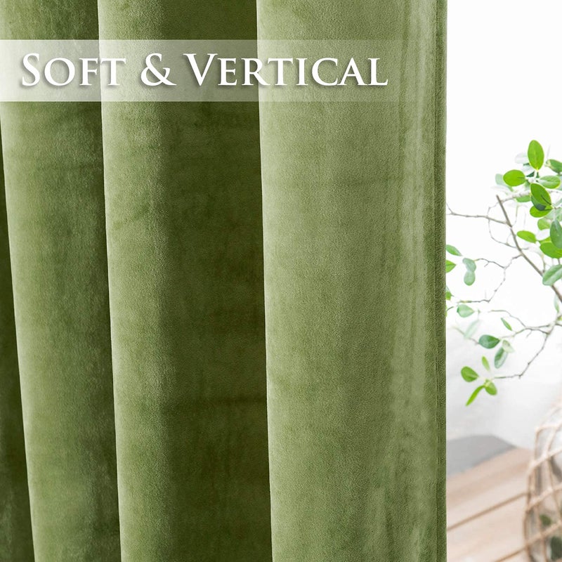 StangH Velvet Curtains Blackout - 96 inches Length Grass Green Curtains for Home Holiday Decor, Room Darkening Thermal Insulated Grommet Window Treatment Set for French Foyer Door, W52 x L96, 2 Panels - Image 4